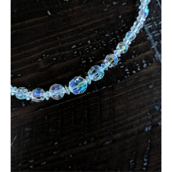 Vintage Aurora Borealis Beaded Choker Necklace Retro Dainty Feminine Crystal - Picture 5 of 8